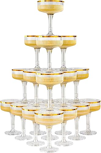 Miniatura 10 de Paquete de 20 Copas de Champán de Plástico, Copas de Champán de 7oz de Torre de Champán de Plástico Indestructible, Copas de Cóctel de Acrílico