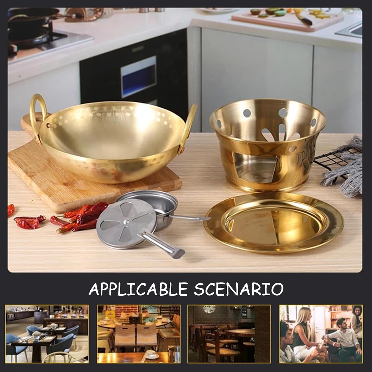 Scaldavivande Rotondo in Acciaio Inox per Buffet con Funzione riscaldante (22cm/8.6inch)
