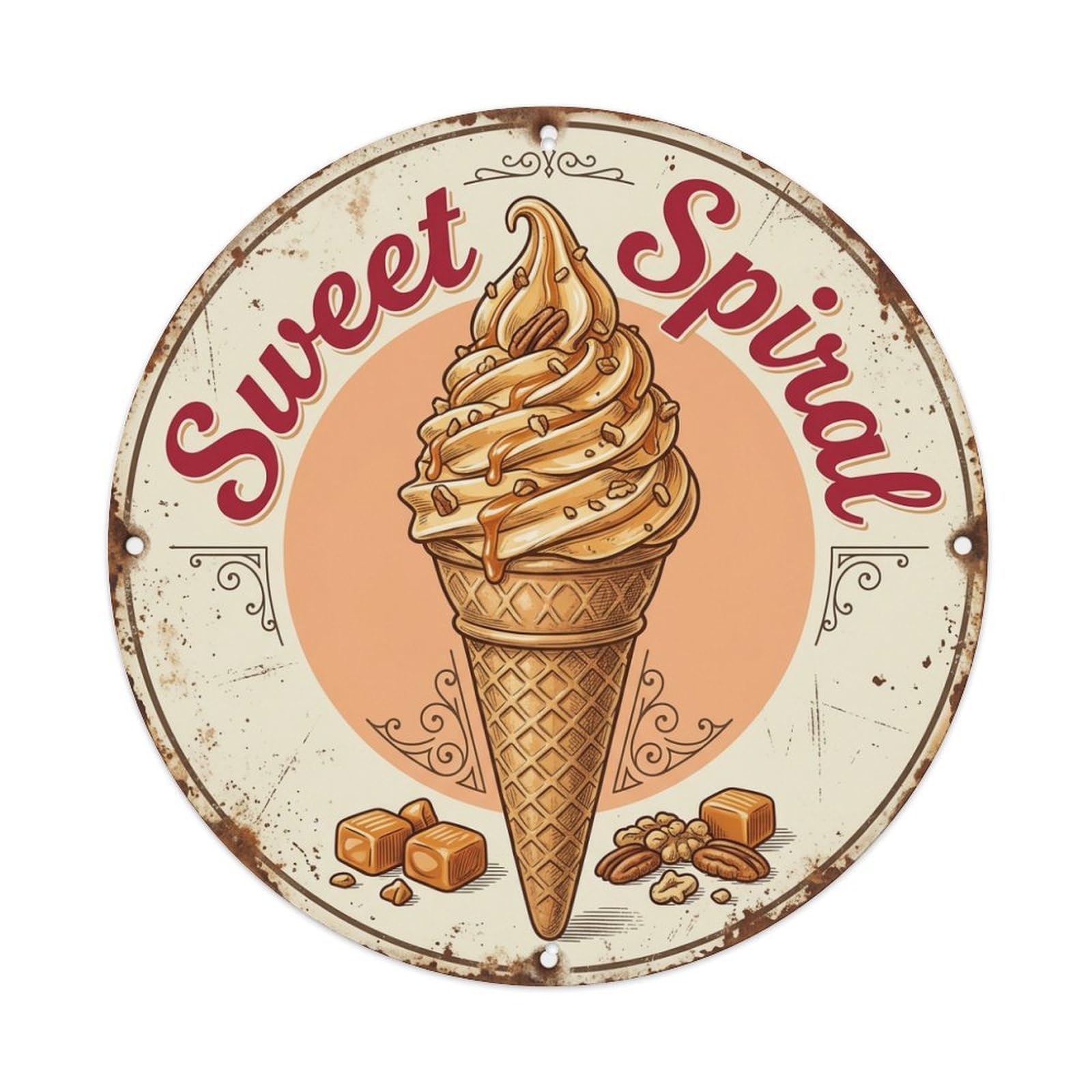 Cwbufd Vintage Style Sweet Spiral Sweet Treats Vintage Metal Tin Sign Plaque Wall Decor For Cafe, Club Bar, Office, Garden Metal Poster 8X8inch