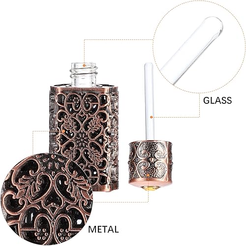 Miniatura 2 de OSALADI Botella con cuentagotas de aceite esencial de metal hueco, portátil, botella de perfume recargable vacía, elegante frasco de perfume de