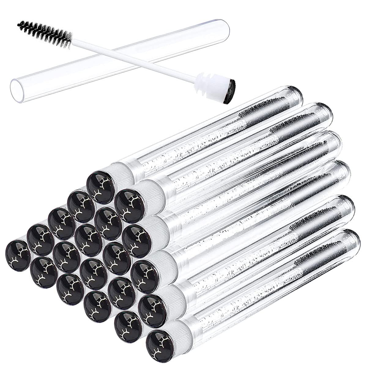 Juego de 20 tubos vacíos desechables con 20 cepillos de pestañas para extensión de pestañas, varita de rímel