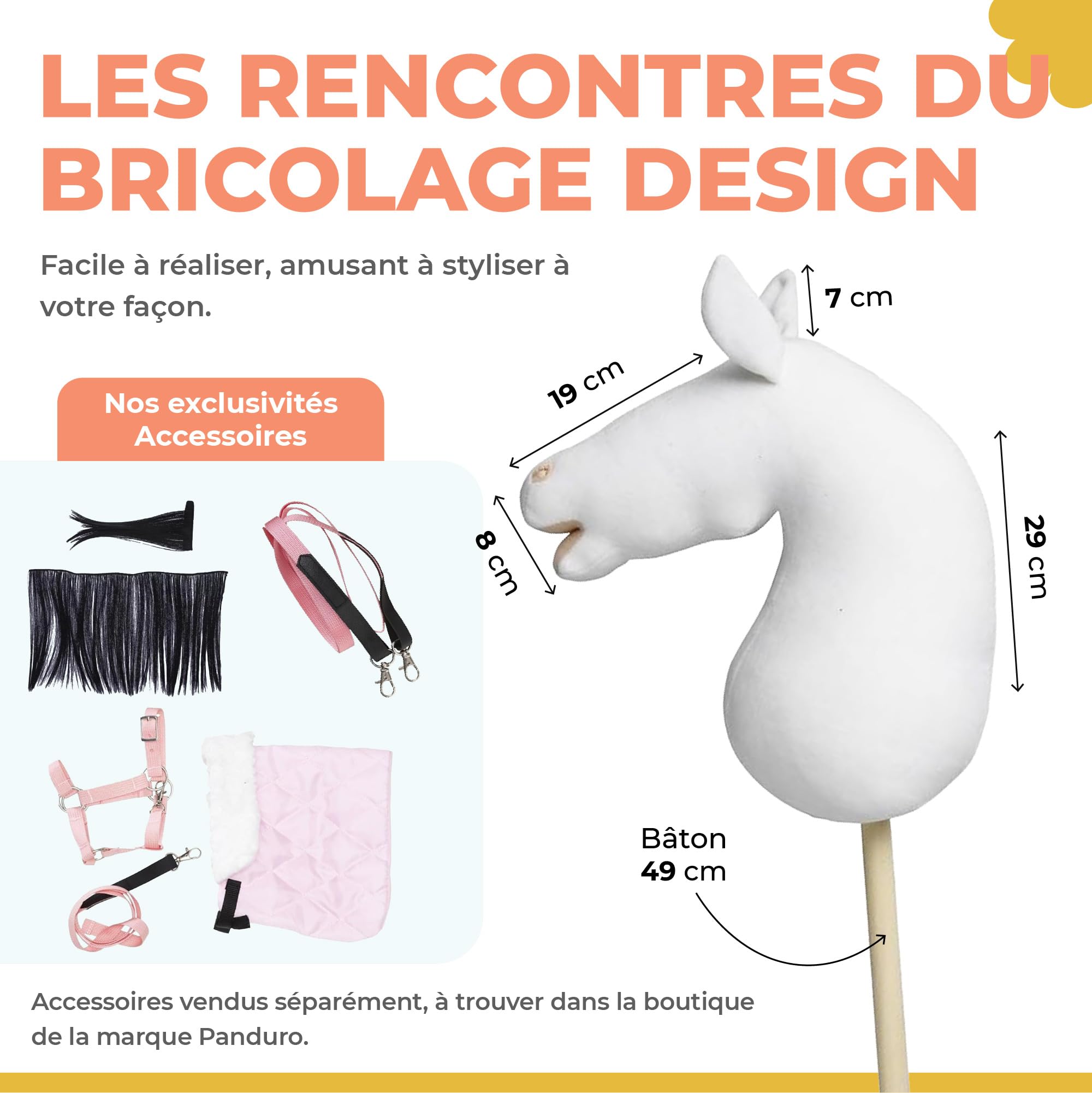 Panduro DIY Hobby Horse | Steckenpferd - Undekoriertes Pferd mit Holzstab | Steckpferd Bastel | Stockpferd Ohne Rollen, Ohne Sound | 85 cm Länge | Connemara
