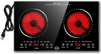 Hobsir 2 Burner Electric Cooktop 110V with Plug, Total 2000W Shared Power, Electric Stove Top with 8 Function & 8 Power, Two Burner Kitchen Cooktop with Timer & Child Safety Lock, for RV Camping