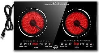 Hobsir 2 Burner Electric Cooktop 110V with Plug, Total 2000W Shared Power, Electric Stove Top with 8 Function & 8 Power, Two Burner Kitchen Cooktop with Timer & Child Safety Lock, for RV Camping