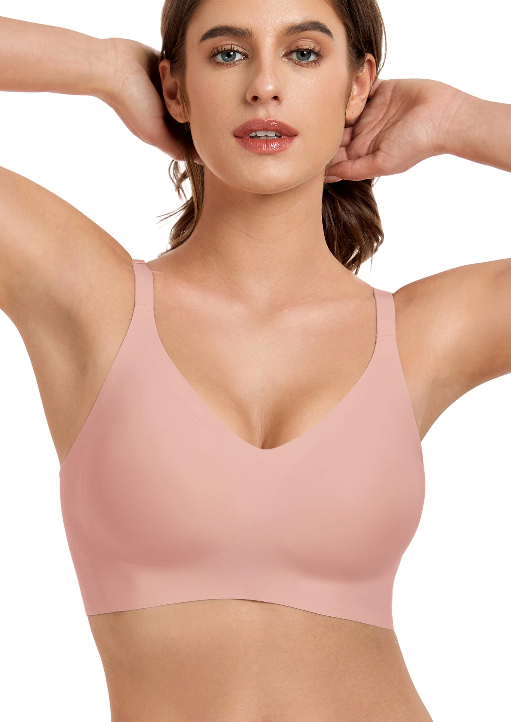 Quttlzze Wireless Bras for Women No Underwire Seamless Bra Full Coverage V Neck Push Up Bralette Ultra Comfortable Tshirt Bra