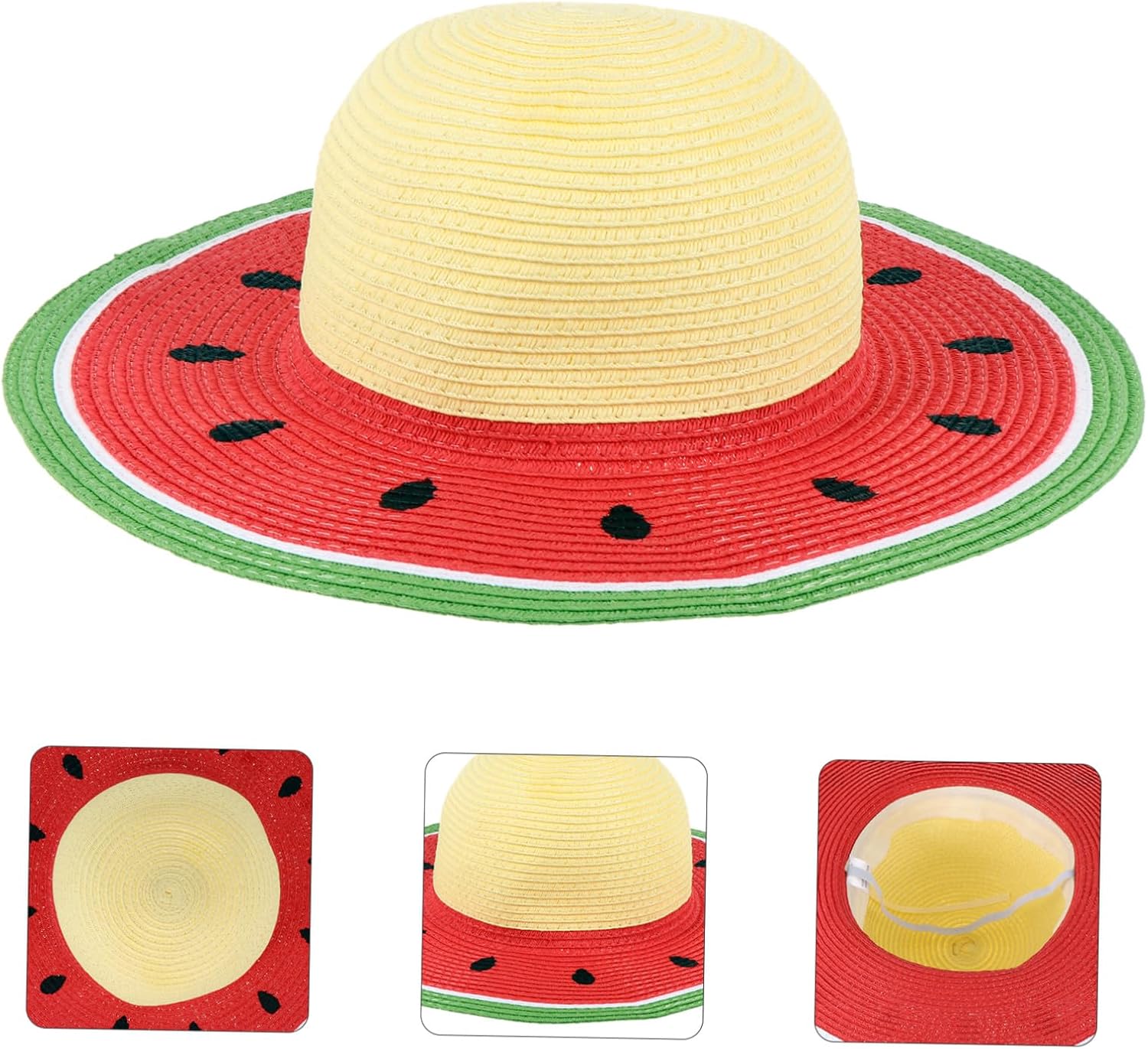 Parent Pink Strawberry Pattern Straw Sun Hat, Colorful Handmade Weaving Outdoor Sunhat for Adults 56-58cm Summer UV Protection