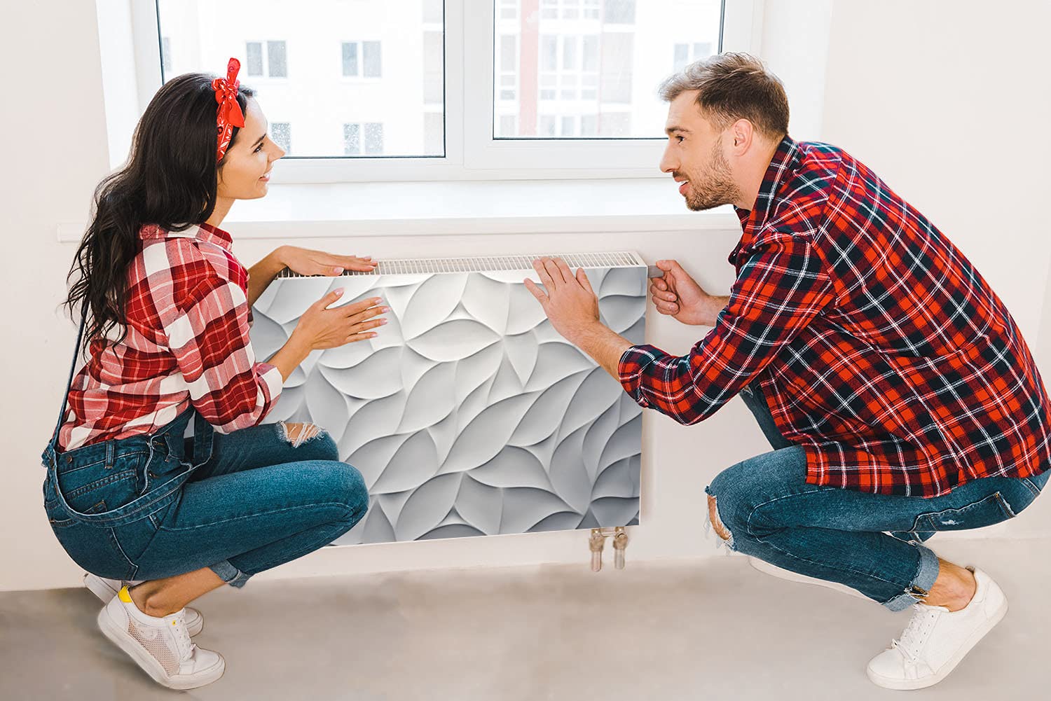 TMK ArtDeko Heizkörperverkleidung mit Magnet Stilvolle Optik 120x60 Heizkörperabdeckung, Muster Grau