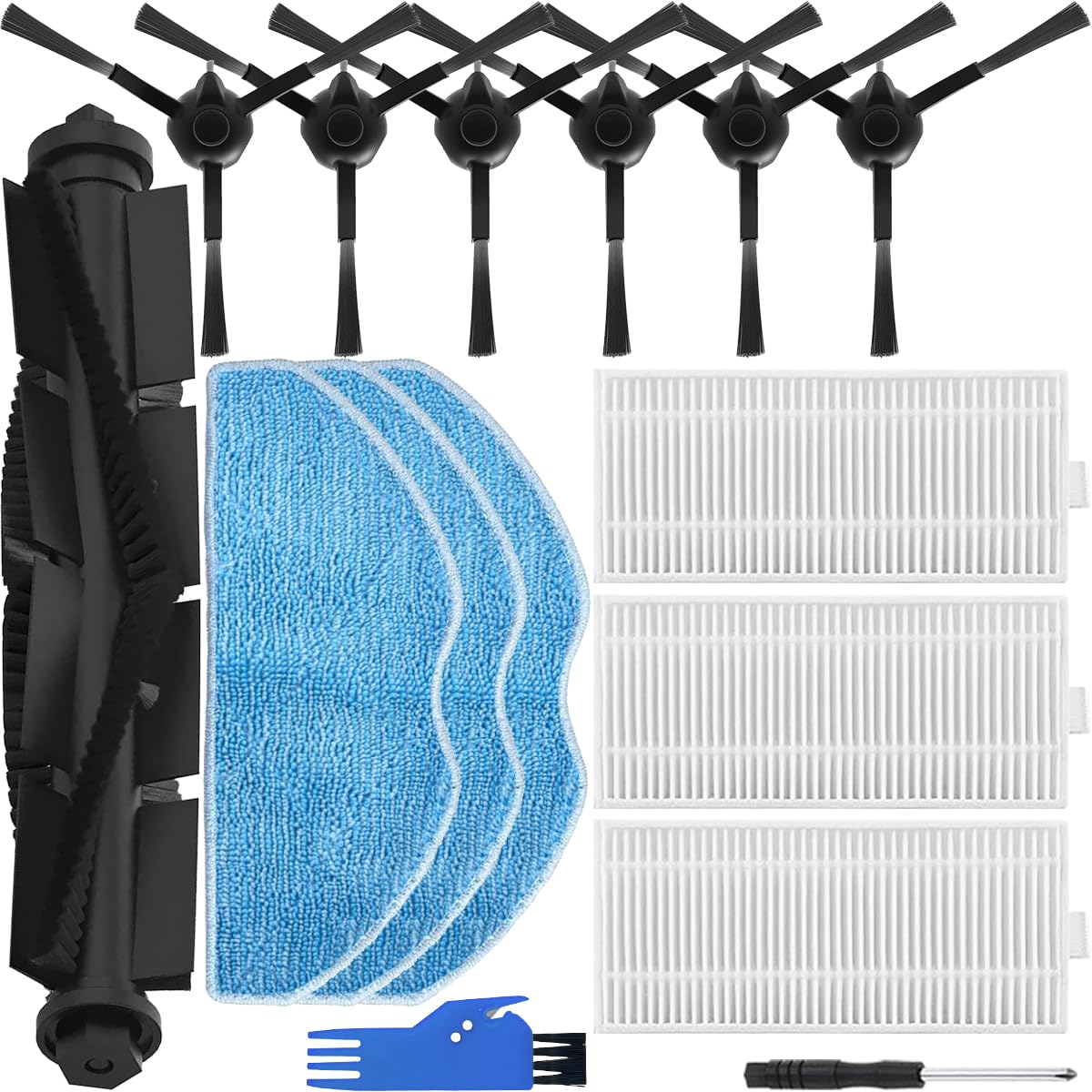 EATBALEReplacement Parts Accessories for 360 S8/S8 Plus/Botslab S8 Plus, for EZVIZ RE4/RE5 Plus Robot Vacuum Cleaner Set, 1 x Main Brush, 6 x Side Brushes, 3 x Mop Wipes, 3 x HEPA Filters (13 Pcs)