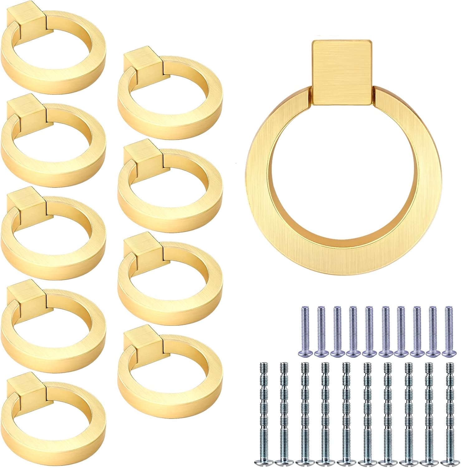 10 Pack Cabinet Knobs Zinc Alloy Drawer Pull Brushed Brass Round Cabinet Kitchen Handle Gold Door Drawer Knob for Kitchen Cupboard Door, Bathroom Wardrobe Hardware