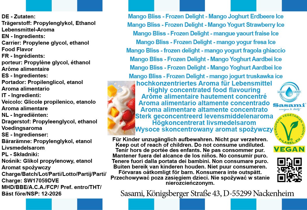 Mango Bliss - Frozen Delight - mango jogurt truskawka ice Aromat Koncentrat - wegański - Sasami - 100ml