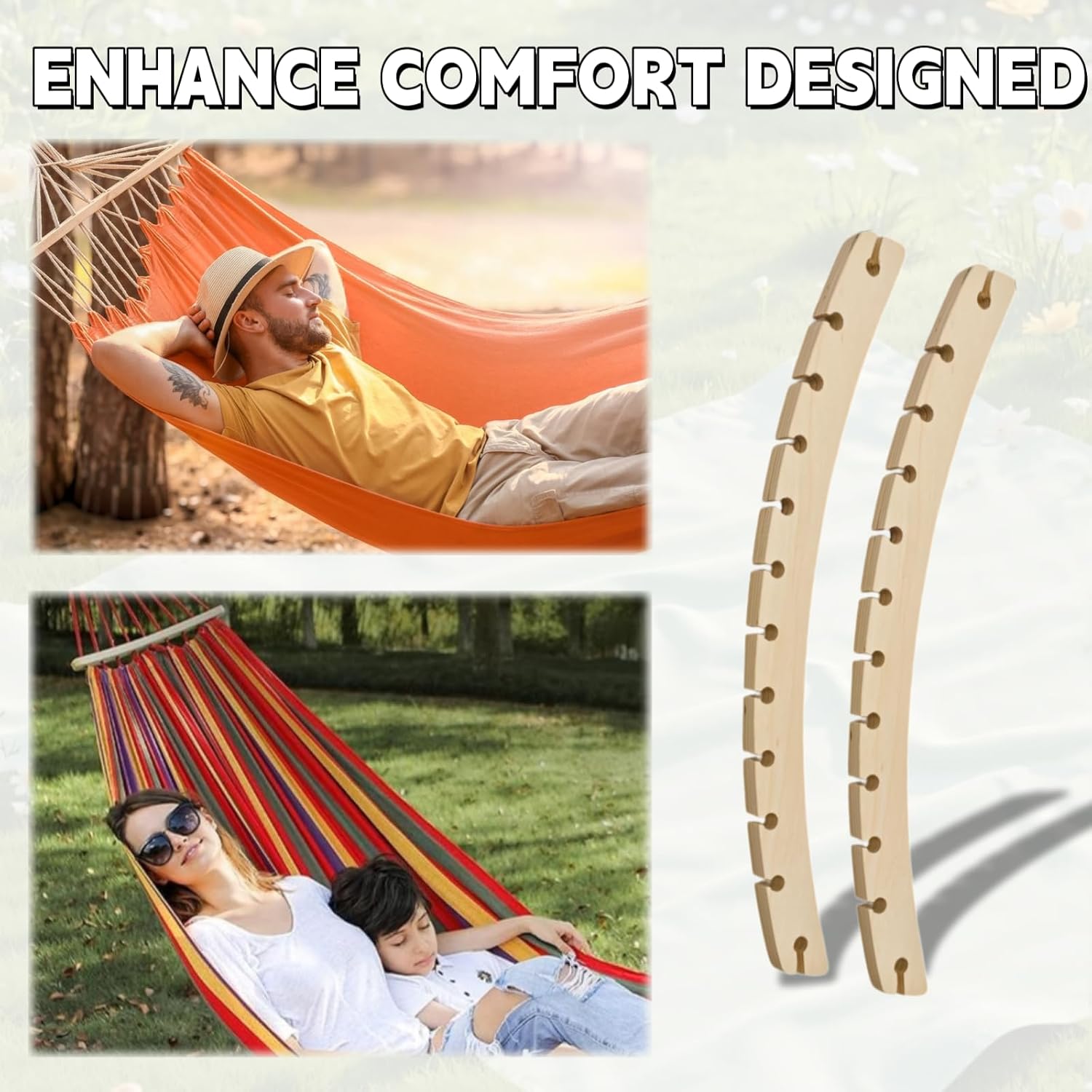 2 Pack Wooden Hammock Spreader Bars, 15.8 Inch 12 Holes Detachable Replacement Hammock Accessories for Patio Backyard Camping Porch image 4