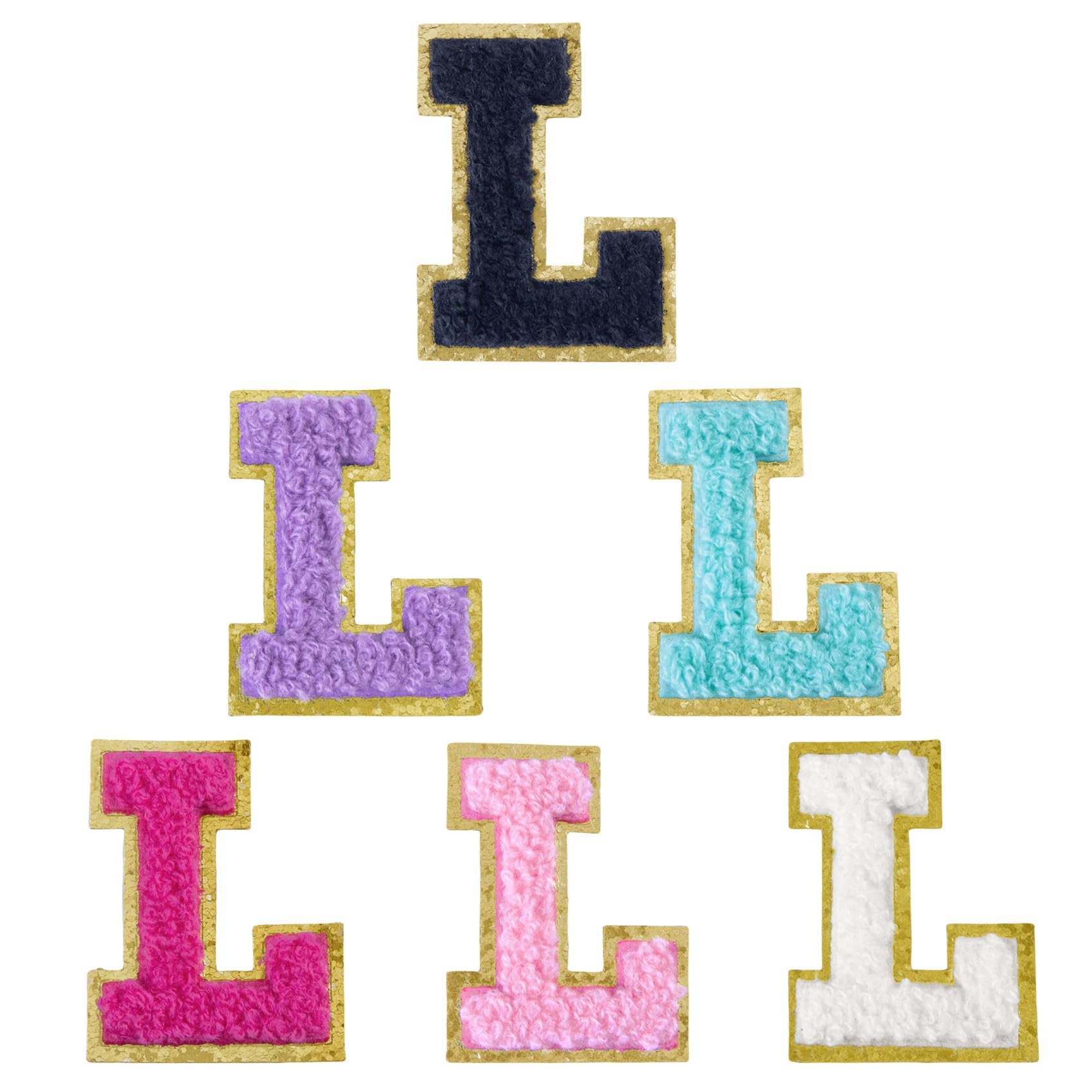 Aganmi 6 Pcs Self Adhesive Chenille Letter Patches Preppy 2inch Iron on Varsity Letter Patches Sew On Embroidered Repair Patch for Clothes Hats Bags