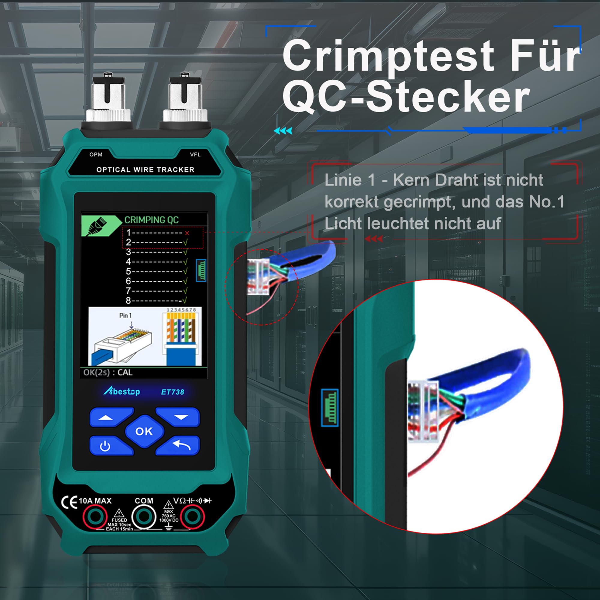 ET738 Netzwerk Kabeltester mit Digital Multimeter Mehrere Funktionen PoE Funktion Optische Kabel Meter Tracer Kabellängenmessung