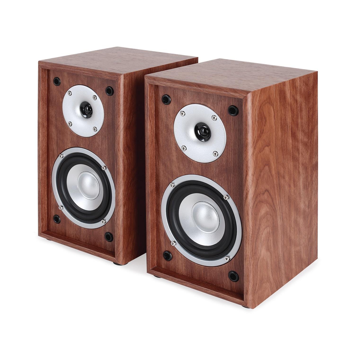 auna - Linie 300 SF-WN, Regallautsprecher, Lautsprecher-Boxen, HiFi-Boxen, Lautsprecher-Paar, 2-Wege-System, 13cm (5") Tieftöner, 76 Watt max, 8 Ohm, passiv, walnuss