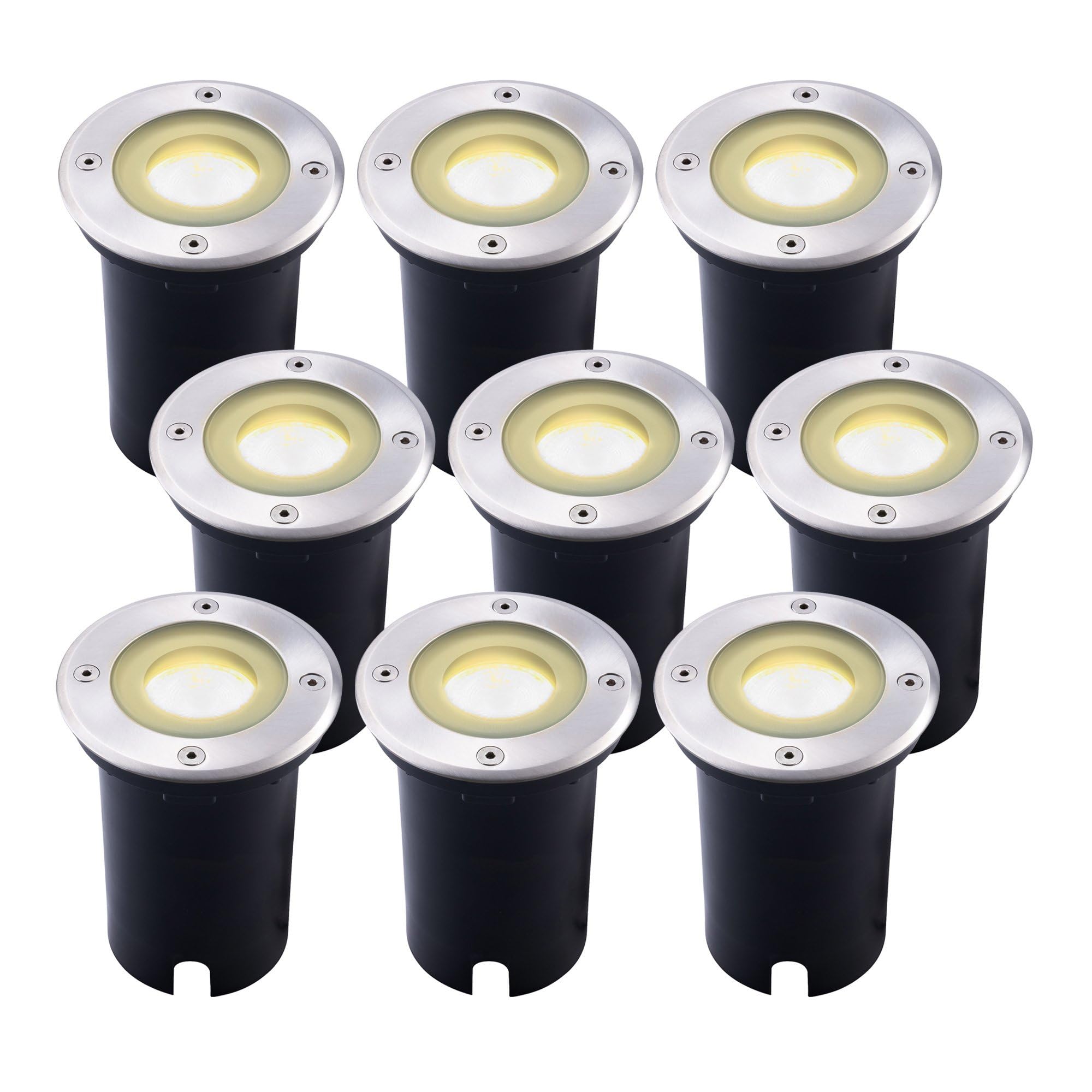 Ledvion - 9X LED Recessed Spots Round, 5W, 2700K, IP67, GU10, 1m Cable, Outdoor Lighting, Patio Lighting