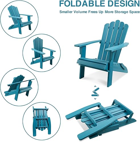 Miniatura 5 de Silla Adirondack plegable, reposabrazos anchos y respaldo alto, soporte de 350 libras, silla Adirondack de gran tamaño para jardín al aire libre,