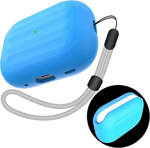 HUABERICH - Funda antipérdida para Airpods Pro 2, funda de silicona suave de Unibody, carga inalámbrica, LED visible, funda deportiva con cordón