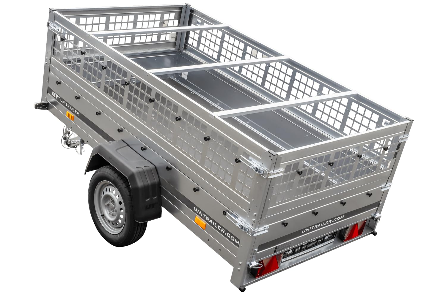 UNITRAILER Pkw Transport Anhänger 230x125 Garden Trailer 230 Kipp mit Laubgitteraufsatz, Blauer Flachplane, Planenträgern und Stützrad