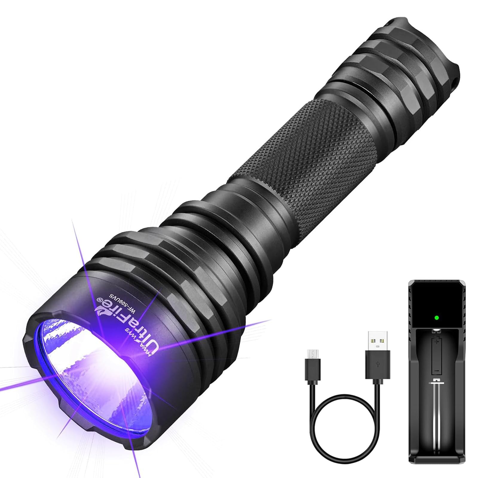 Ultrafire Black 365Nm Uv Torch Led Light, 10W High Power Uv Light, Single Mode Ultraviolet Flashlight For Curing Resins, Detecting Pet Urine Stains, Search Mineral Rocks, Scorpions Hunting
