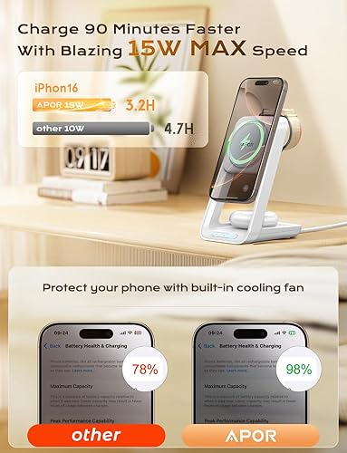 Miniatura 3 de Magsafe - Estación de carga 3 en 1 para iPhone, cargador inalámbrico con ventilador de refrigeración para iPhone 16, 15, 14, 13, 12 y cargador de