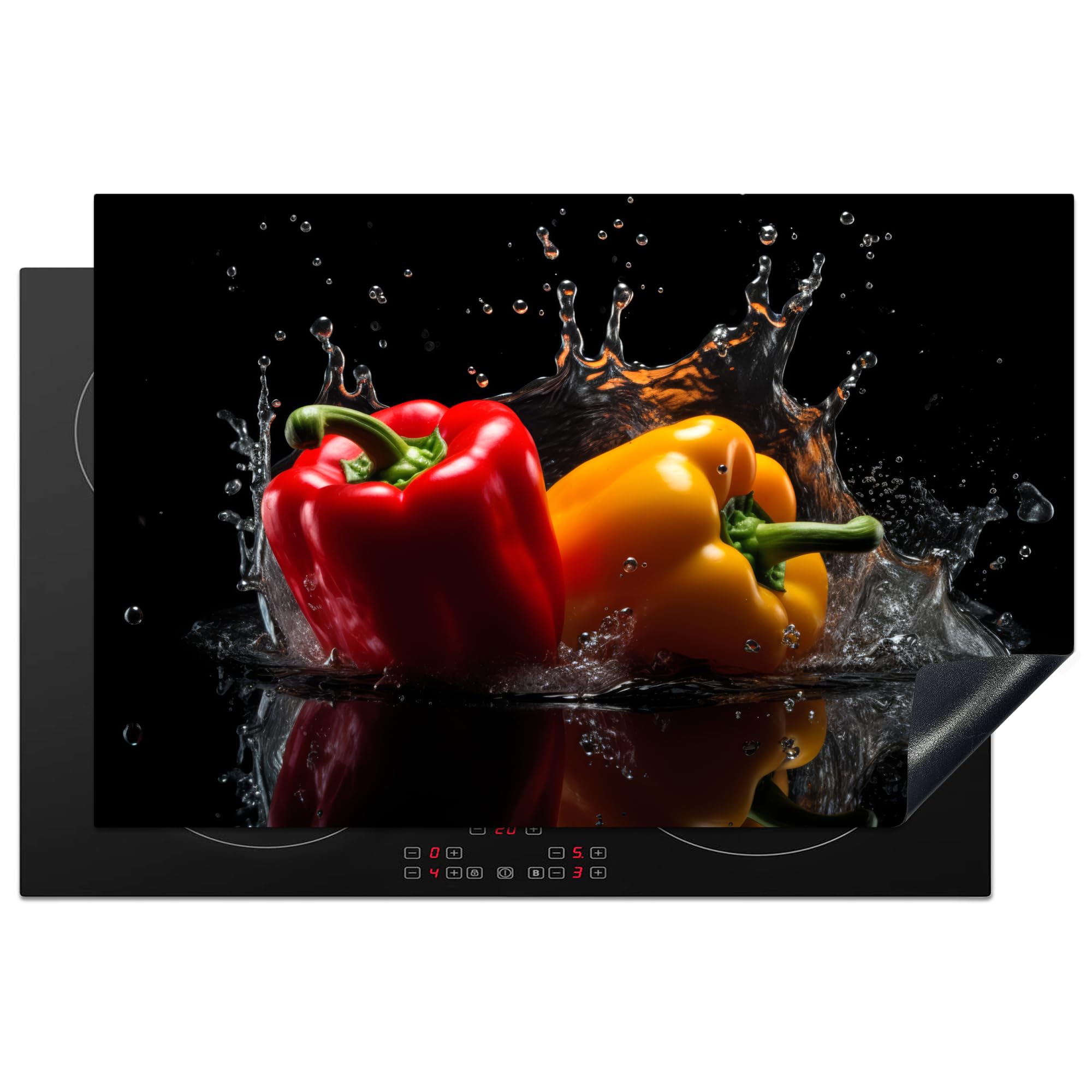 KitchenYeah© Induction Hob Protector Mat 20.5"x31.9" / 81x52 cm Stove Cap Top Cover Kitchen Cooker Covers for Electric Hobs Vinyl Sweet Pepper - Water - Black - Vegetable - Red - Yellow — image 1