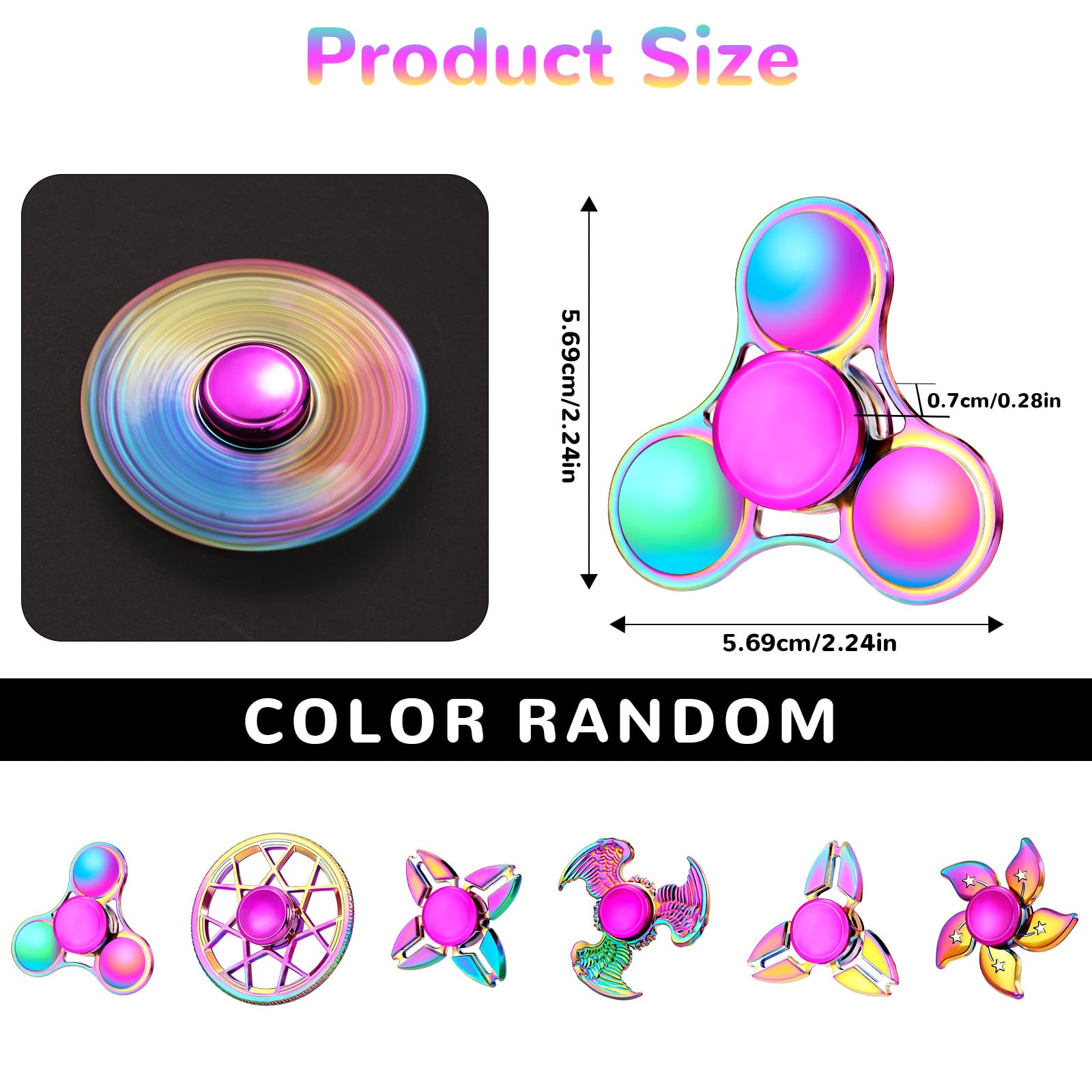SCIONE 6 Pack Metal Fidget Spinners Set, Sensory Toys for Anxiety Relief Rainbow Fidget Spinners for Kids & Adults - Image 3
