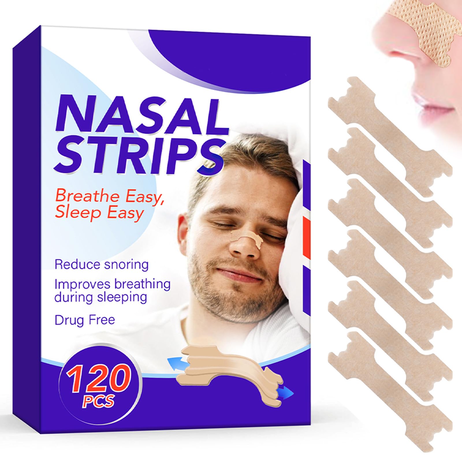 WisfunllyNasal Strips for Snoring, 120pcs Nose Strip for Stop Snoring and Breathing, Extra Strength Anti Snore Nasal Strip Snoring Solution for Men Women Snore Less, Stuffy Nose Relief for Congestion