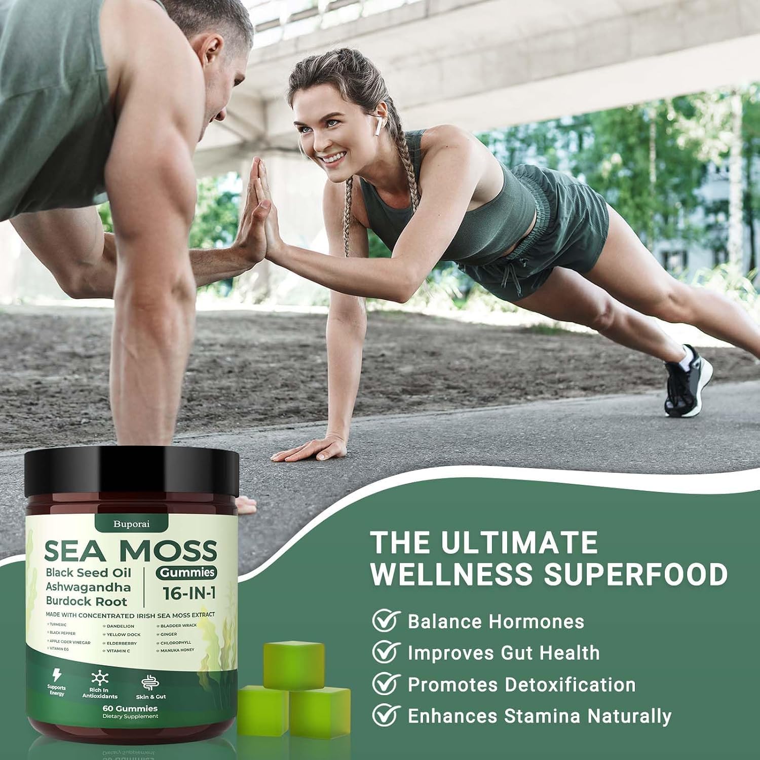 Sea Moss Gummies 16-in-1, Black Seed Oil Ashwagandha Turmeric Bladder Wrack Vitamin C Vitamin D3 Elderberry Manuka Dandelion Yellow Dock Apple Cider Vinegar for Men & Women — Amazon image 6