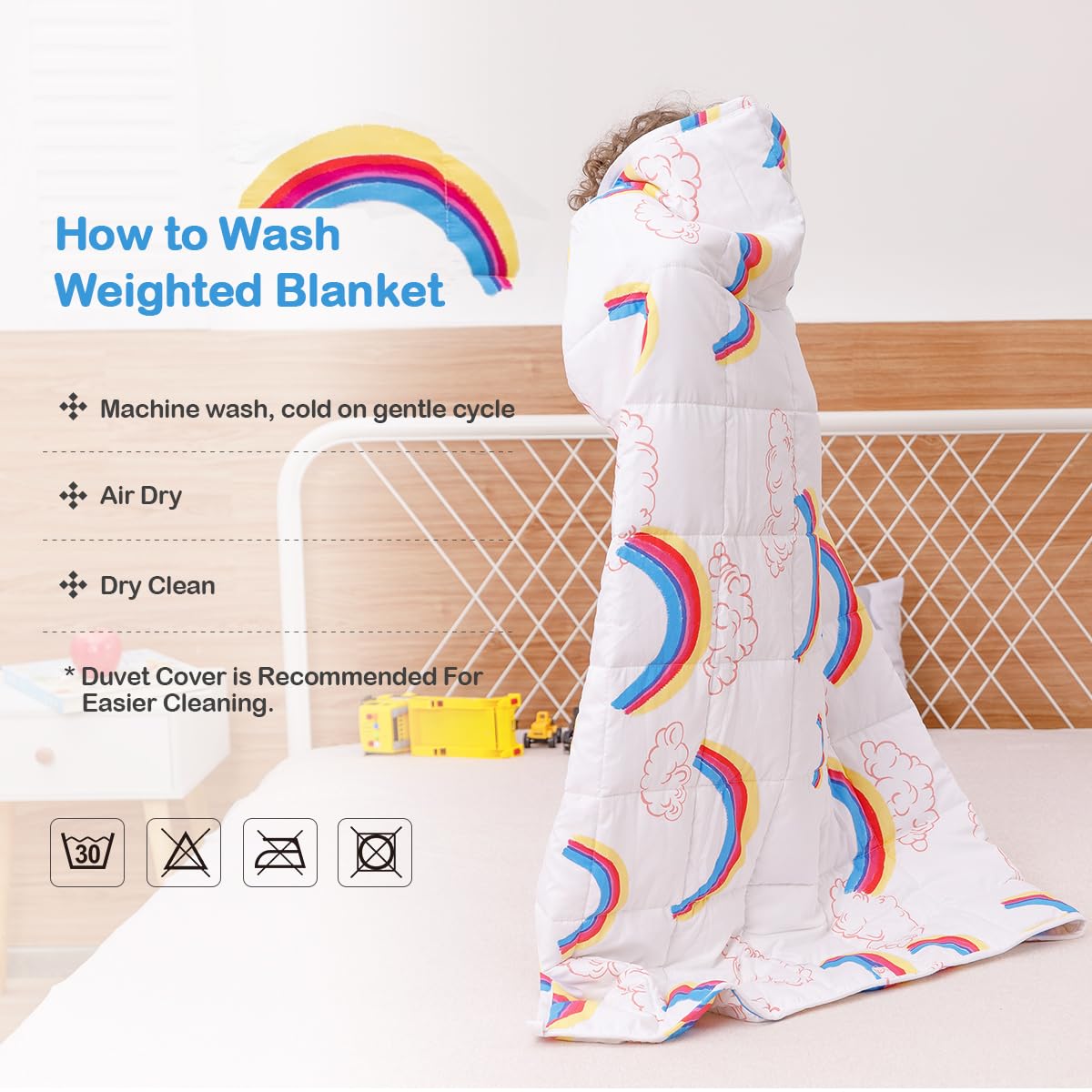 Sivio Kids Weighted Blanket 3LBS, Cotton Children Heavy Blanket for Deep Sleep Calm, Soft and Breathable Toddler Weighted Blanket for Boys and Girls, Rainbow, 36" x 48"