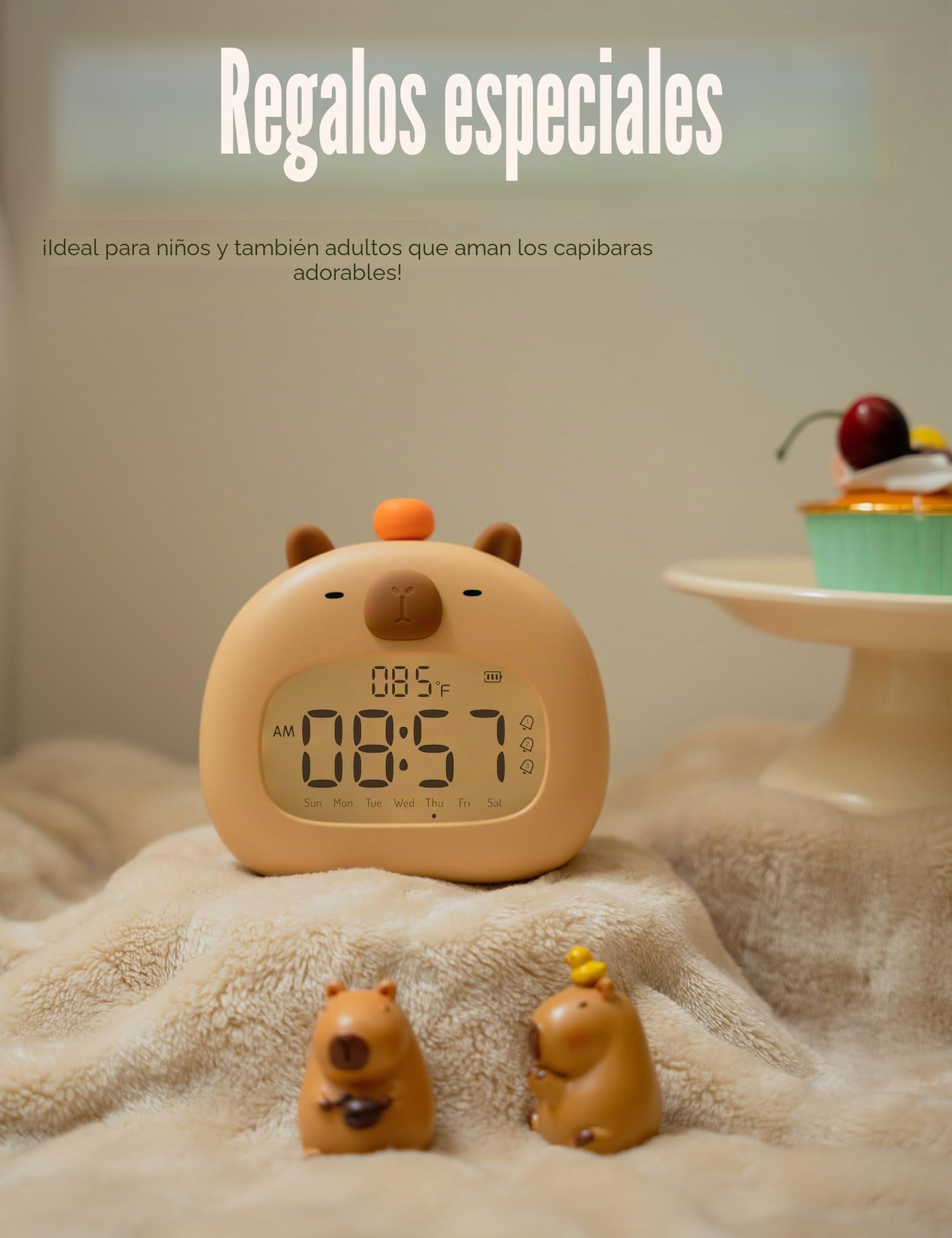 IHALO Capibara Despertador Niño con luz Nocturna,Reloj Despertador Infantil Digital,Niveles de Brillo Ajustables,con indicador de Temperatura,Tres alarmas,Despertador Digital con Función Recargable