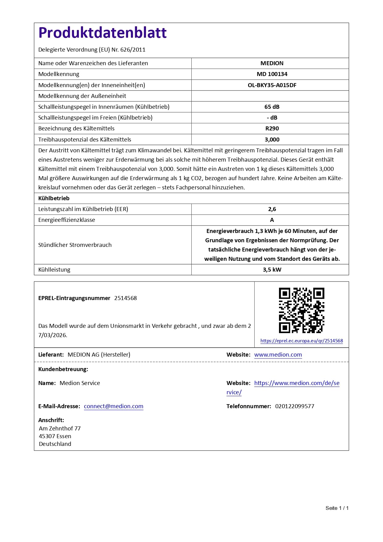 MEDION Smarte Mobile Klimaanlage mit Abluftschlauch P1202 (12000 BTU, mobil, inkl. Fensterabdichtung, bis 42m², 3in1 Kühlen Entfeuchten Ventilieren, App- und Sprachsteuerung, Schlafmodus
