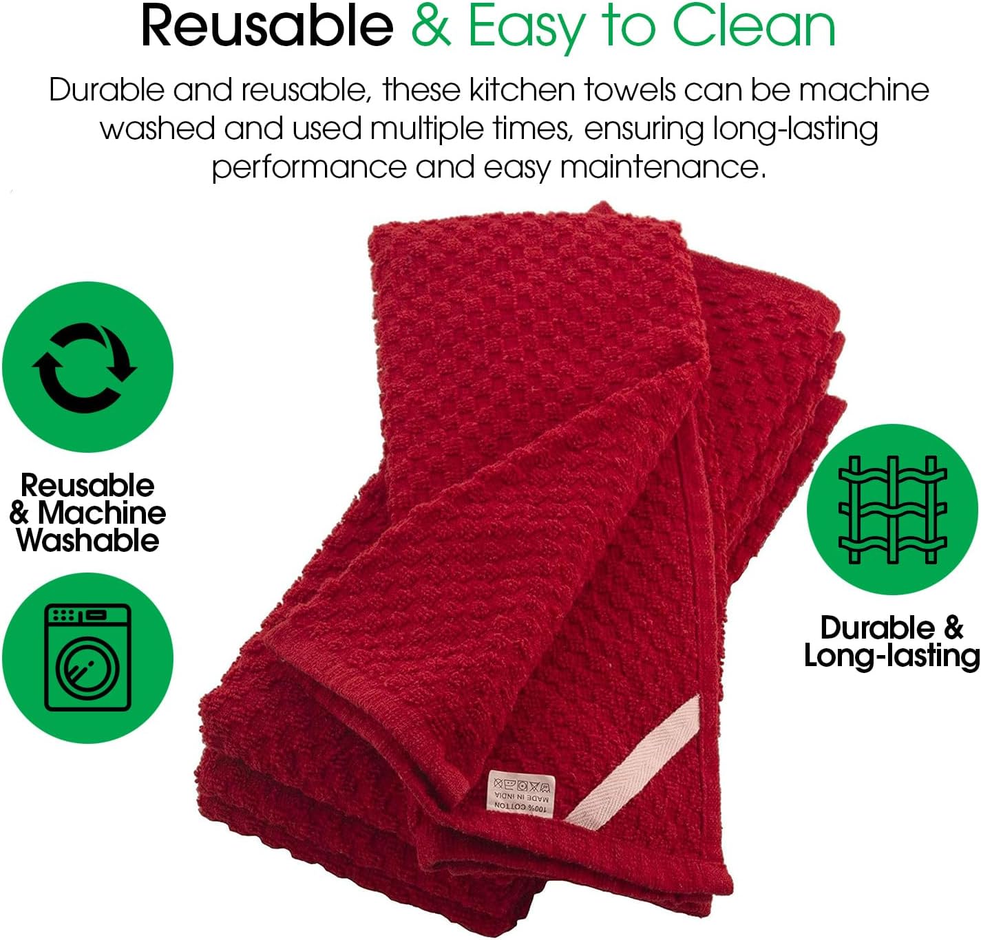 DG Collections Terry Dish Towels, 100% Cotton Kitchen Towels, Set of 8 (15x25 inch) Hand Towels - 400 GSM, Absorbent Terry Cloth Dish Towels for Kitchen, Soft Tea Towels - Red Color - Image 7