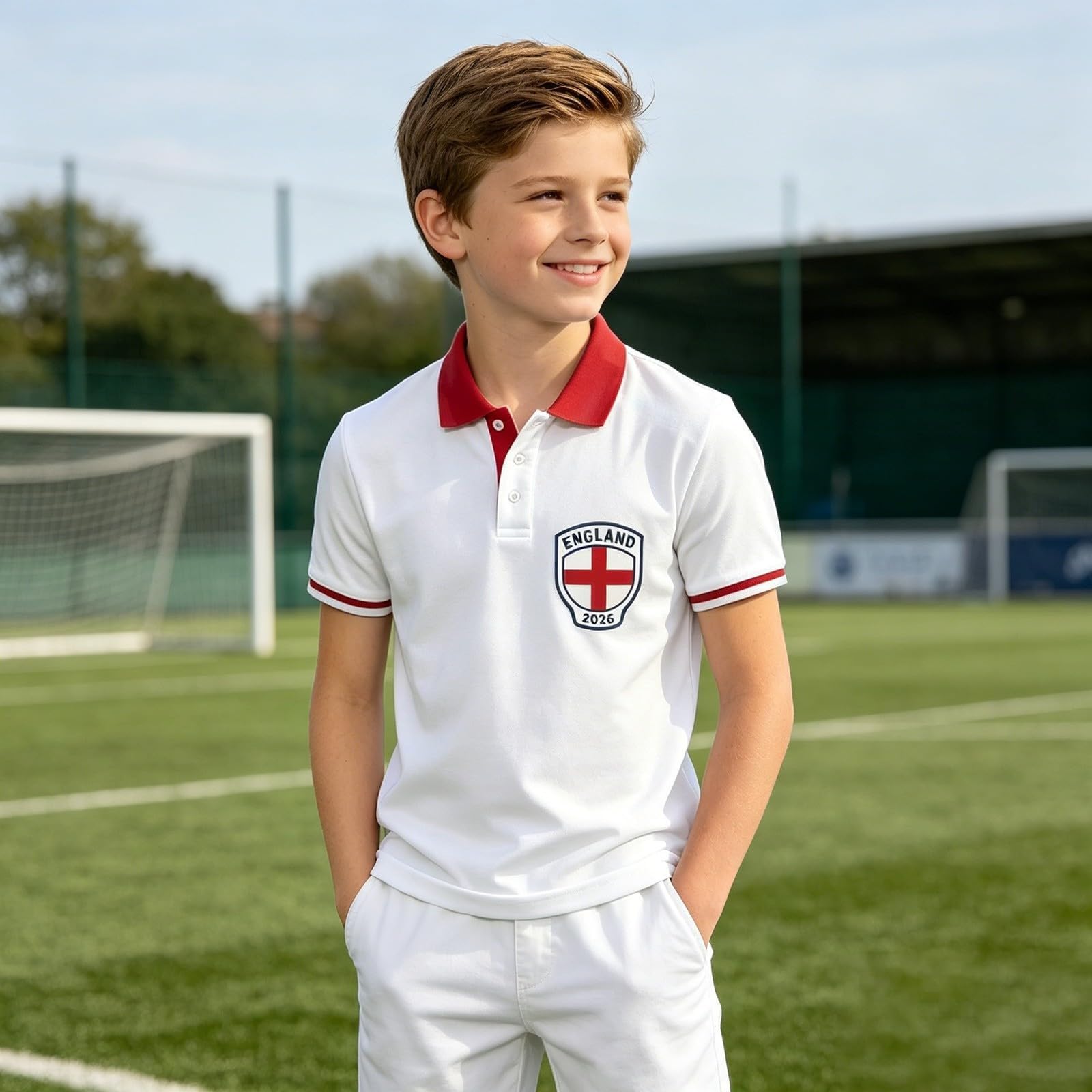 Polo de fútbol de Inglaterra para niños, camiseta de manga corta con cuello para niños, camiseta transpirable para fanáticos de los deportes