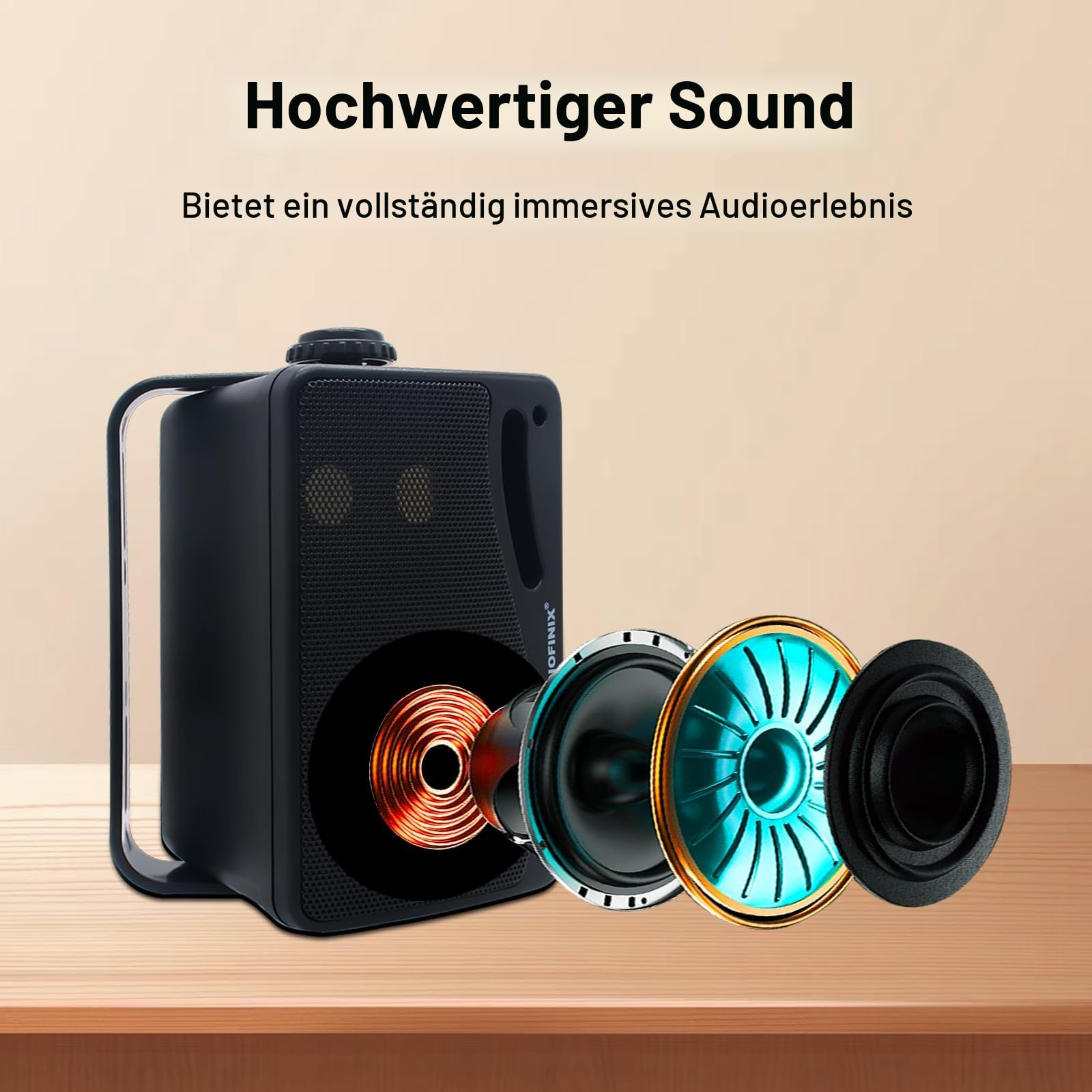 STUDIOFINIX Kabelgebundene Outdoor-Bluetooth-Lautsprecher -3,5 Zoll Paar 3-Wege 200W, Wandhalterung wasserdicht Marine-Lautsprecher, Heavy Duty Grill, geeignet für Haus, Boot, Terrasse（Schwarz）