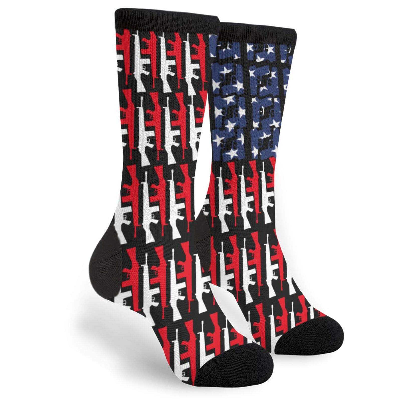 Unisex Fun Novelty Crazy Crew Socks Gun American Flag Dress Socks