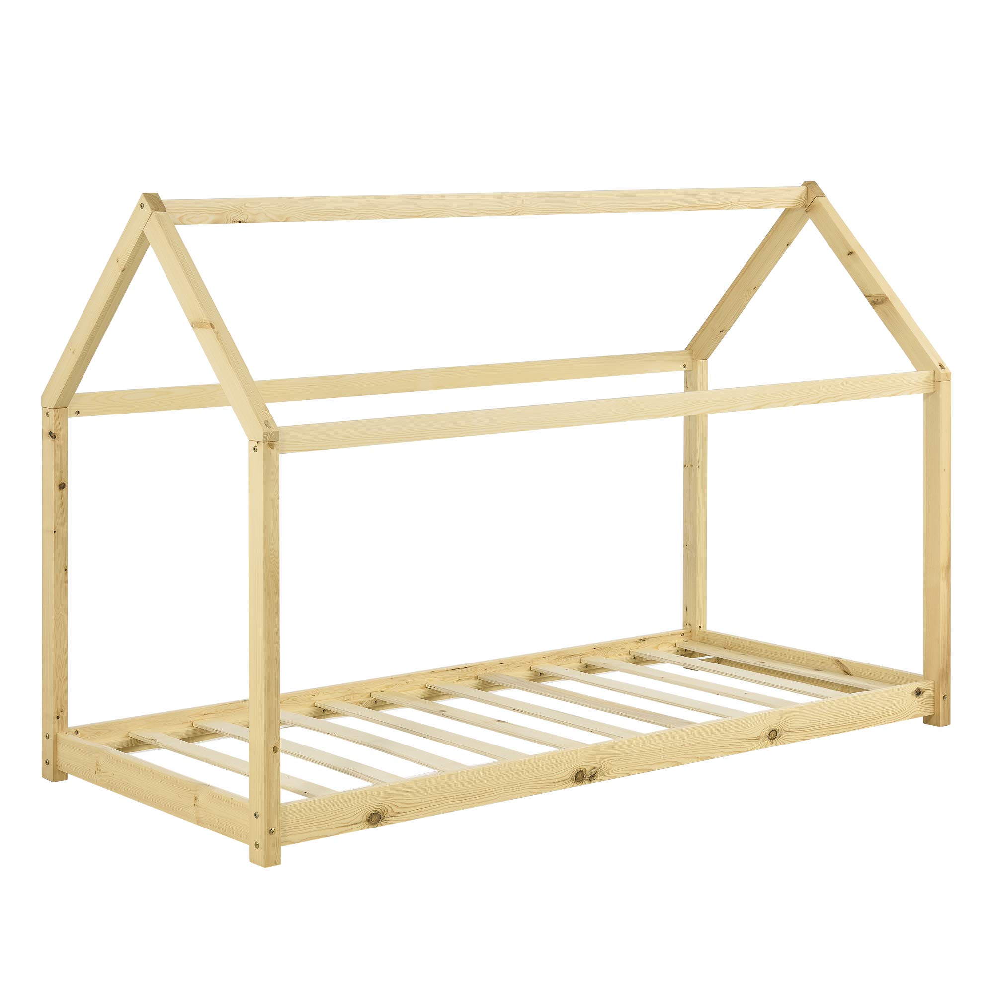 [en.casa] Letto per Cameretta a Forma di Casetta Letto per Bambini Adolescenti Struttura in Legno di Pino in Stile Montessori 90 x 200 cm Color Naturale
