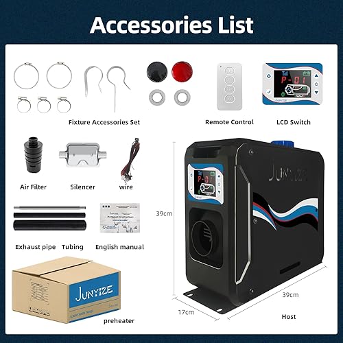 Miniatura 9 de JUNYIZE Calentador diésel de 12 V, 24 V y 8 KW, calentador de aire diésel todo en uno, calentador de estacionamiento portátil con monitor LCD y
