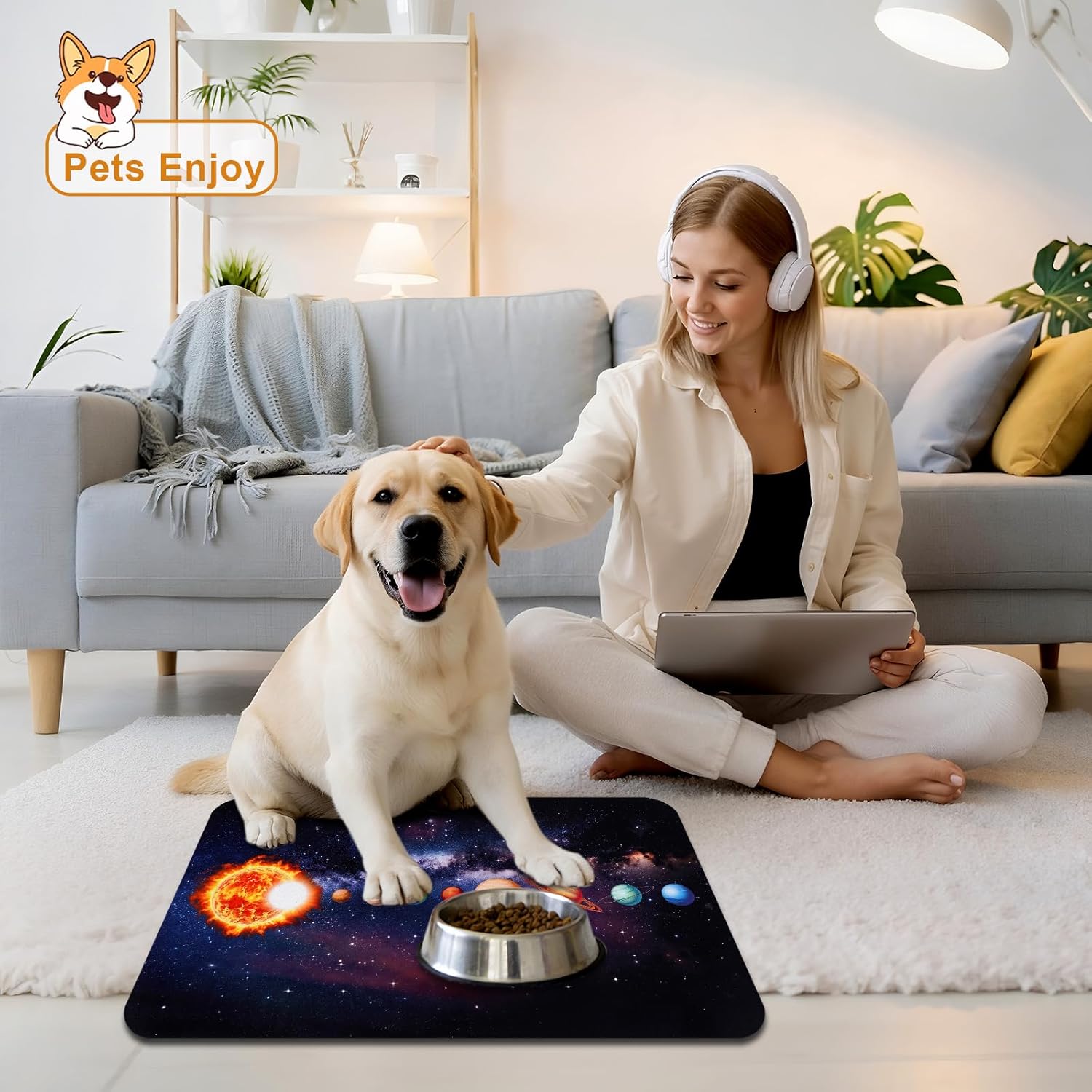 Dog Food Mats for Floors Waterproof Mat for Cat Food and Water Bowls - Absorbent Quick Dry Non Slip Mat for Pet Feeding