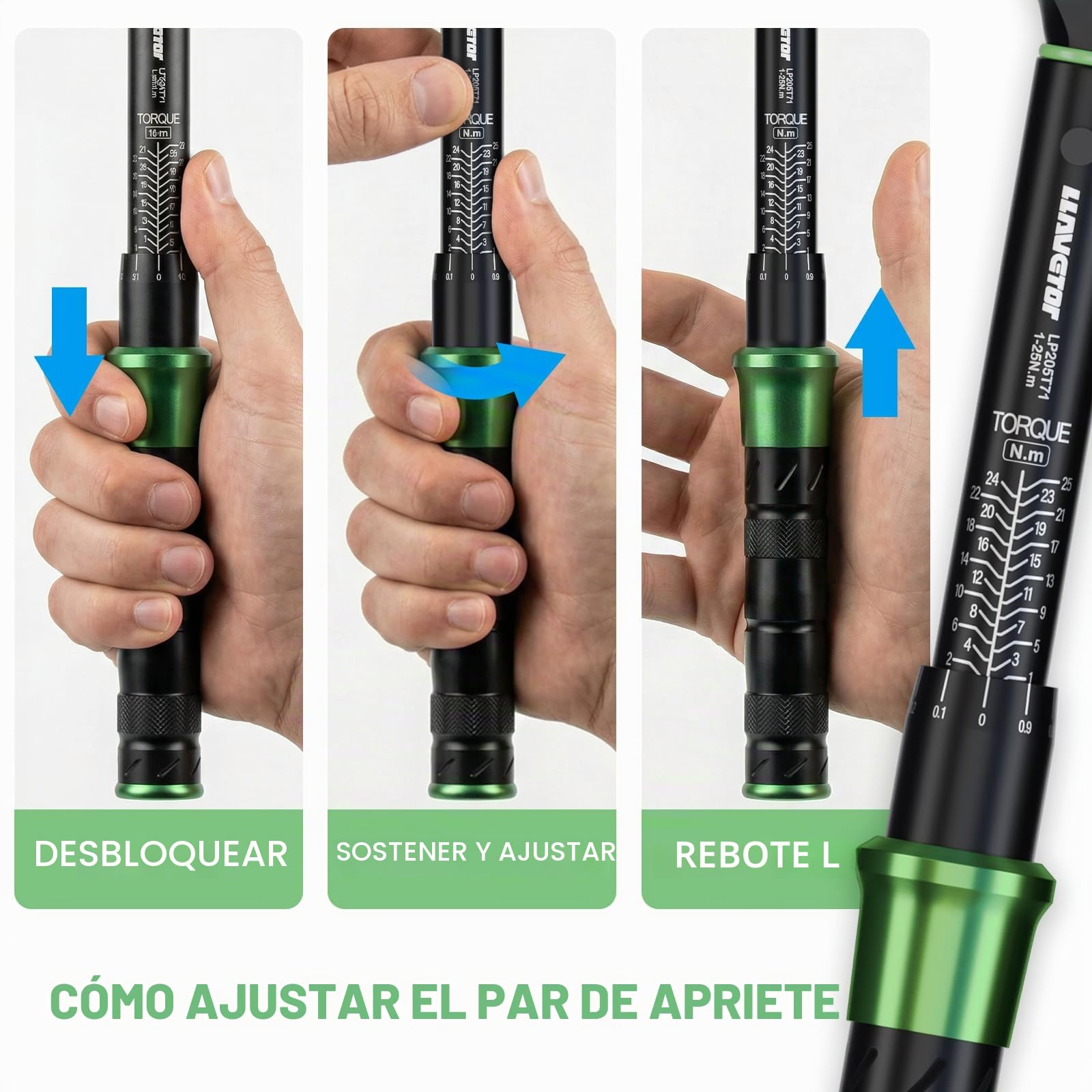 Llave dinamométrica 1/2" | Rango 20–220 Nm | Precisión ±3% | Cabezal Reversible de 72T Llave Dinamométrica para Coche, Camión, Moto