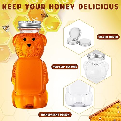 Miniatura 4 de Mifoci 36 botellas de plástico de 8 onzas con forma de oso de miel, recipiente de miel transparente con tapa superior de rosca, botella de miel,