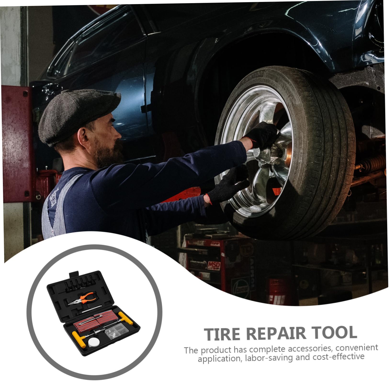 GLEAVI Kit de Reparación de Neumáticos para Coche, 100 Piezas, Portátil y Ligero, de Acero y Goma, para Reparación de Coche Momento