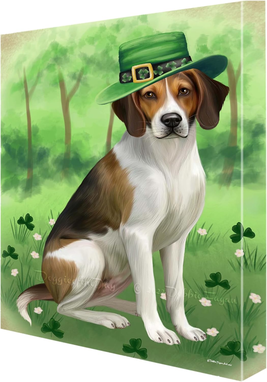 St. Patricks Day with American English Foxhound Dogs Canvas Wall Art - Premium Quality Ready to Hang Room Decor - Flat Rolled 8" x 10"