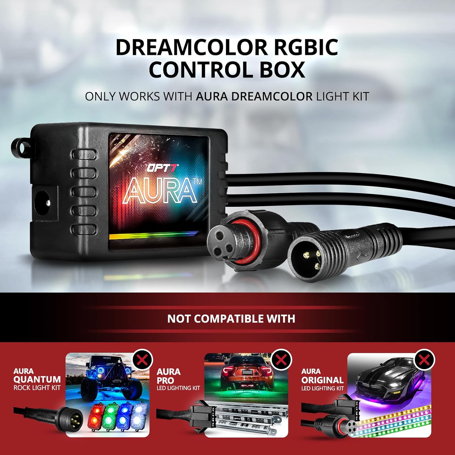 OPT7 Aura DreamColor RGB-IC LED Car Interior Light Strips, 4PC Interior Ambient Lighting Kit with APP & Remote Control, 12V Color Chasing Lights Universal for SUV Trucks Pickups Van, Easter Gifts