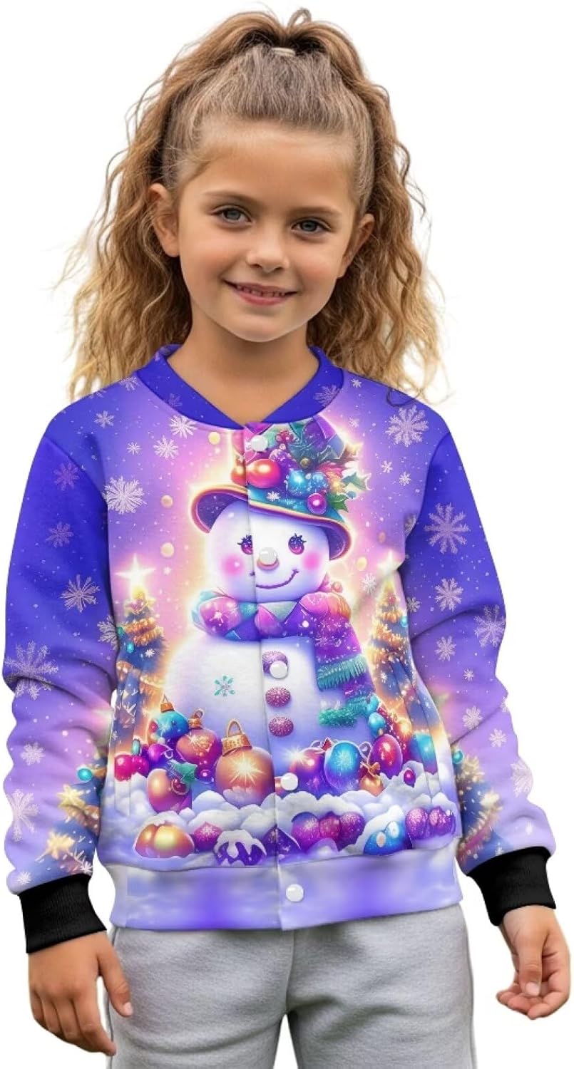Jacket for Girls 5-12 Winter Long Sleeve Button Down Baseball Jacket Comfy Aesthetic Coat