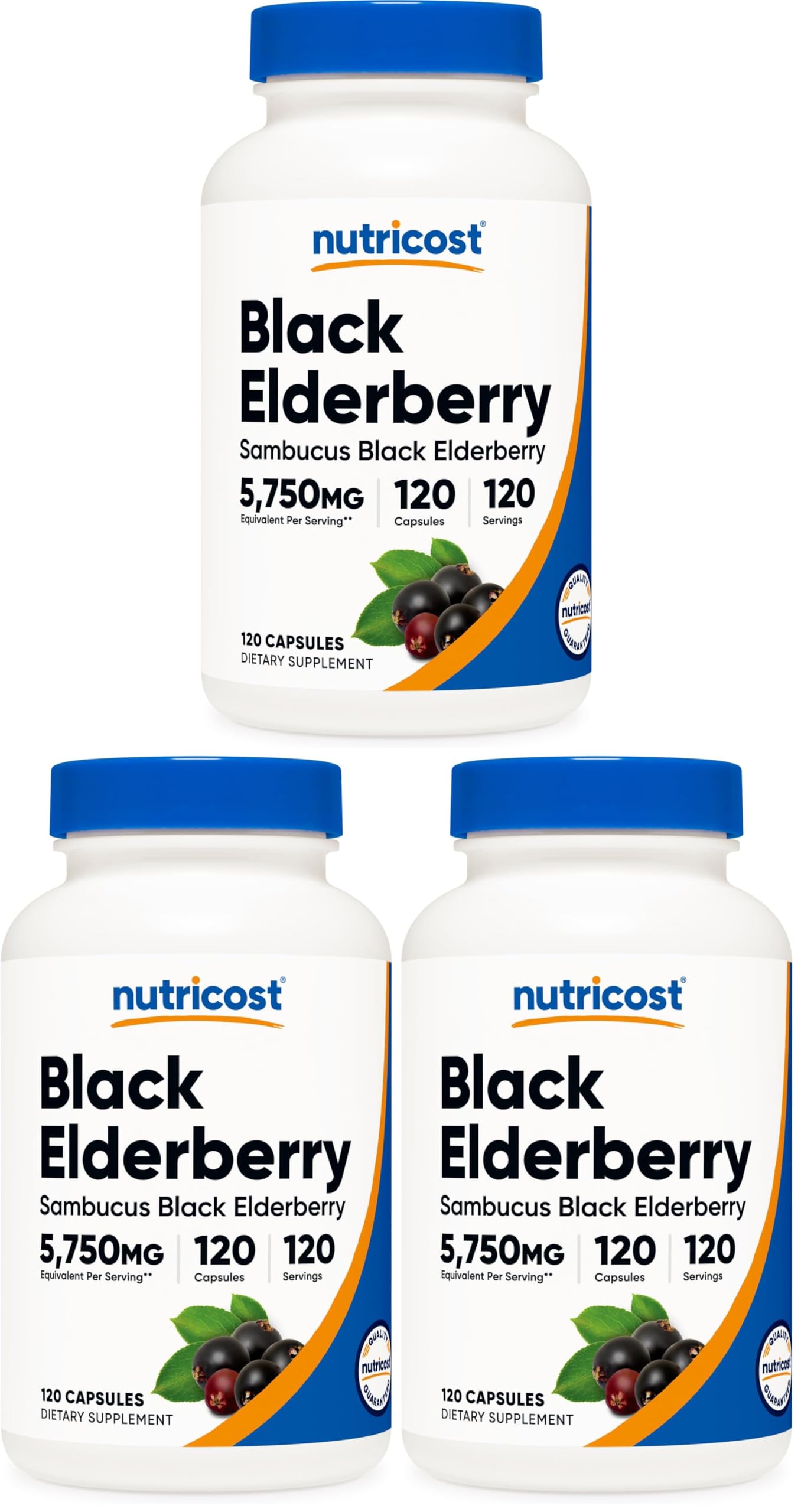 Nutricost Elderberry Capsules 575mg (120 Capsules) - Black Elderberry, Vegetarian, Gluten Free and Non-GMO Supplement (Pack of 3) 120 Count (Pack of 3)