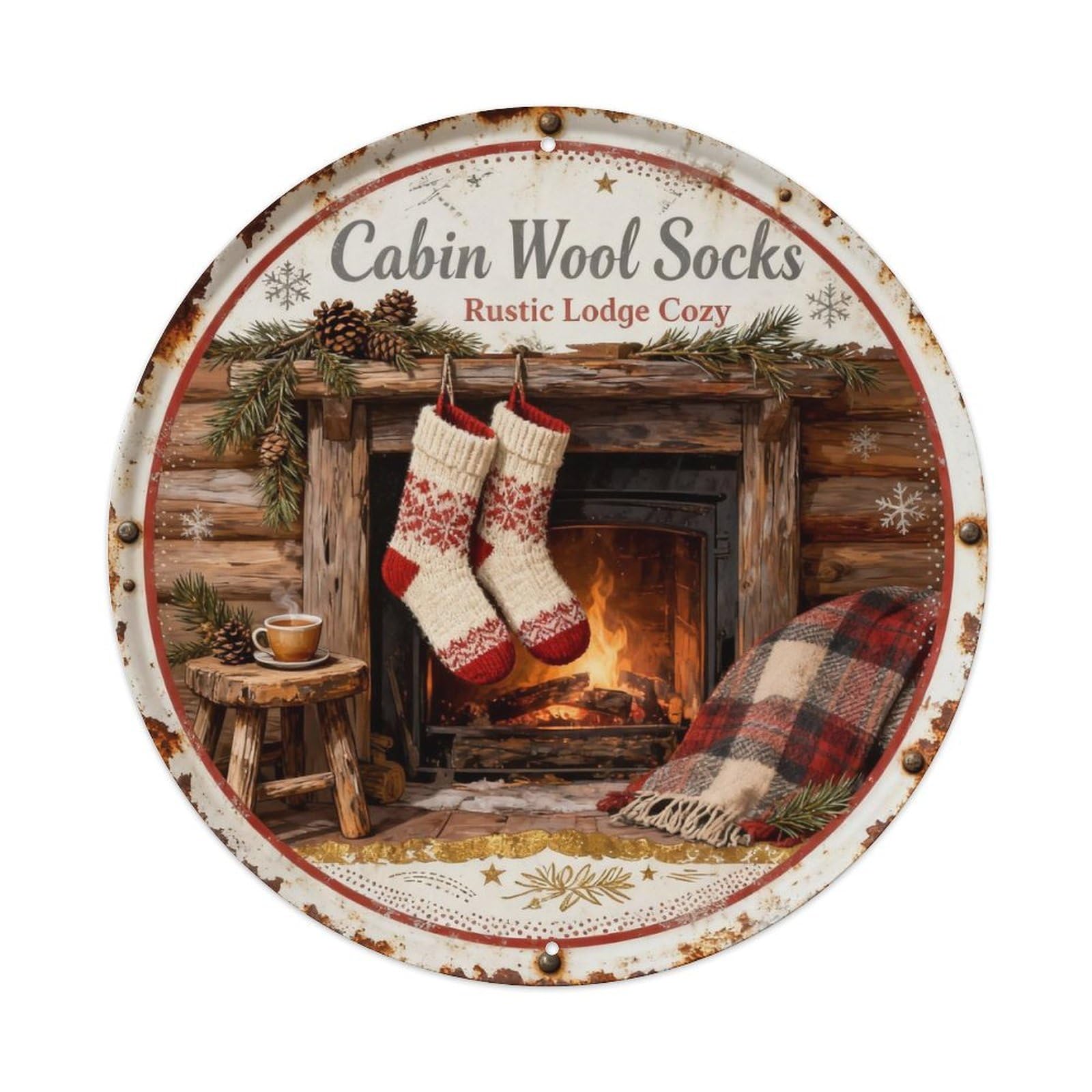 Cabin Wool Socks Metal Tin Sign Plaque