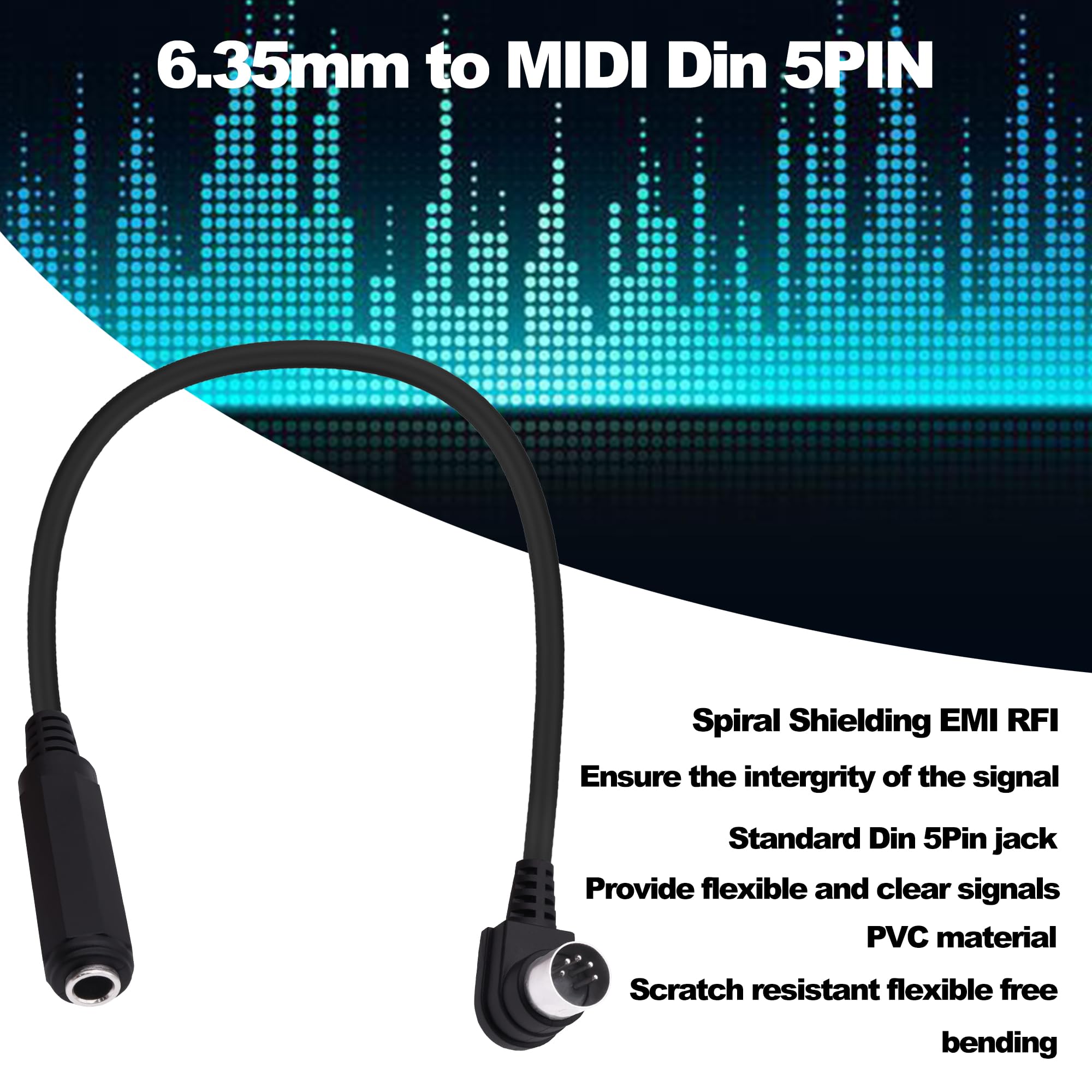YARCHONN 5 Pin Din Right Angle Midi to 6.35mm Cable 90 Degree Midi Din 5 Pin Male to 1/4" TRS Female Stereo Audio Adapter Cable for Speaker Amplifier Mixer MIDI Keyboard-0.3M/0.98FT - Image 4