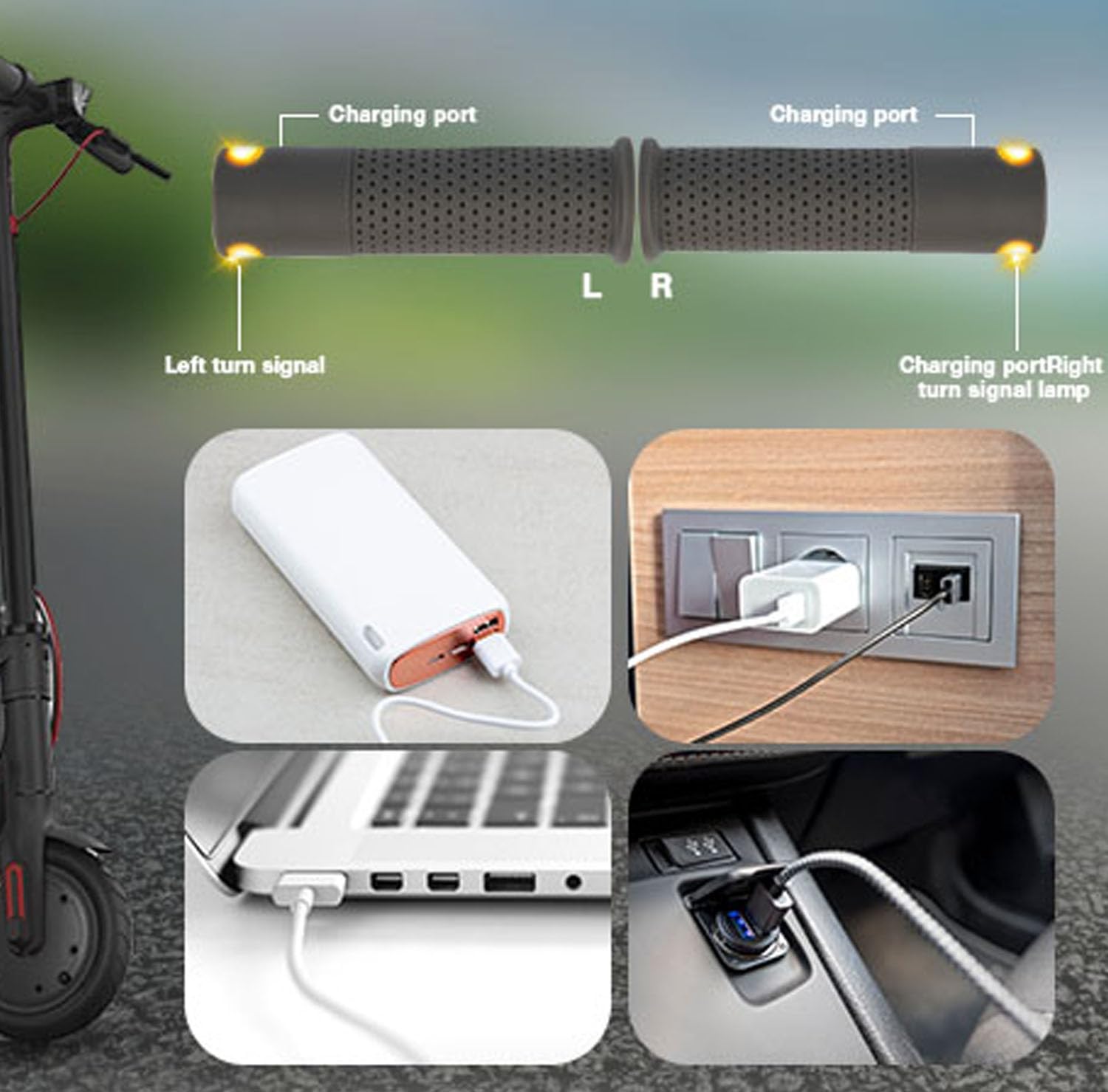 E Scooter Blinker，Lenkerlicht Lenker mit Blinker Scooter Warnlenker Lenkerwarnleuchte Scooter Blinklicht Griff für 22mm Griff für Xiaomi M365 Pro Pro2 1s Ninebot G30 Handle Grip