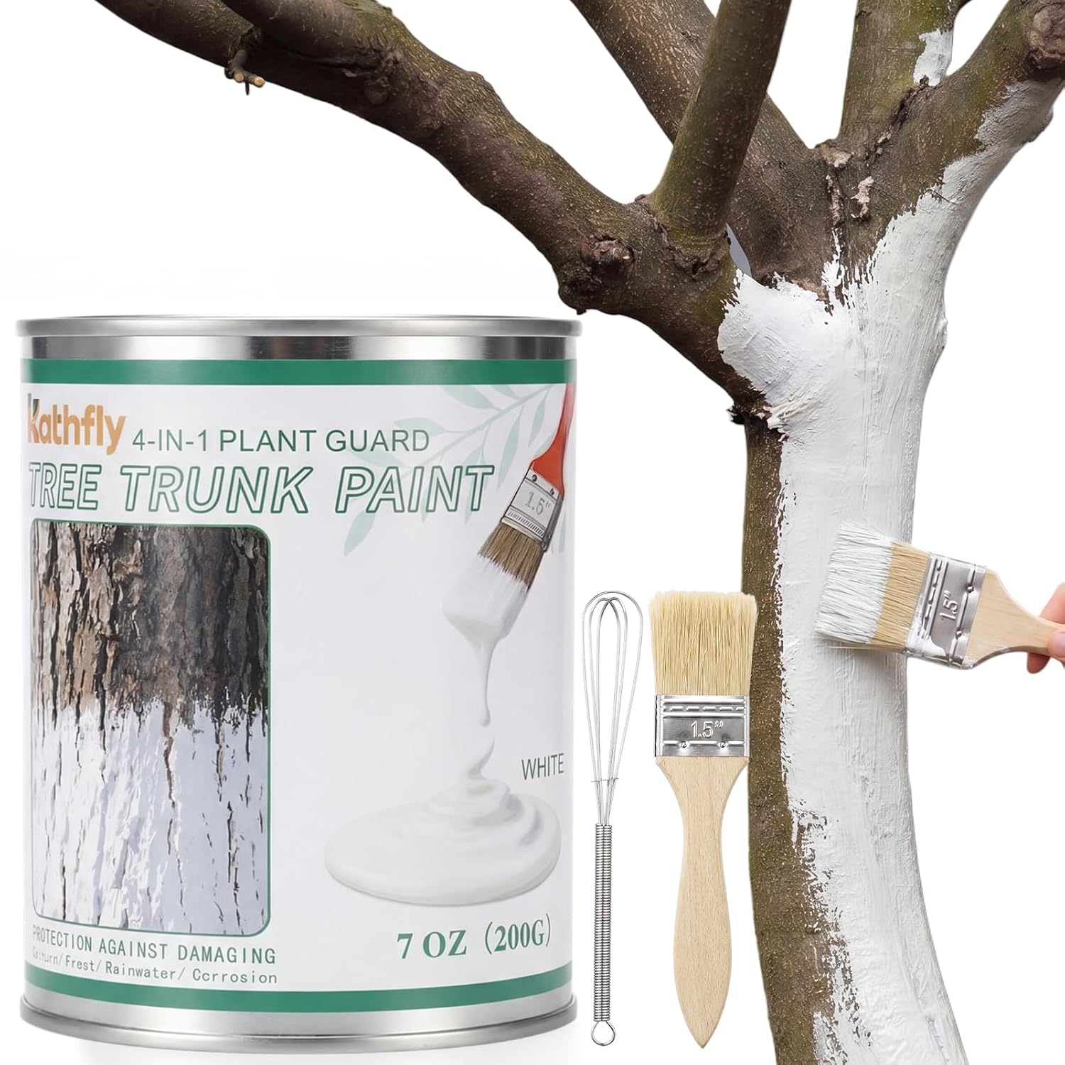 Kathfly Tree Whitewash Tree Paint Kit Protection,7" Whisk,Wood Brush