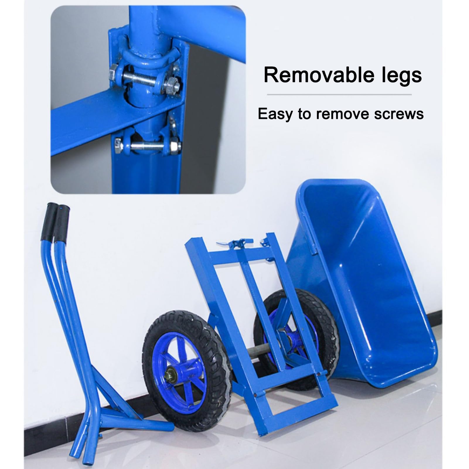Carretilla De Obra, Carretilla De Jardín, Carretilla De Mano Con Freno De Mano, Carro De 2 Ruedas for Trabajo Pesado, Neumático, Carro De Volcado, for Césped, Jardinería, Azul(With handbrake